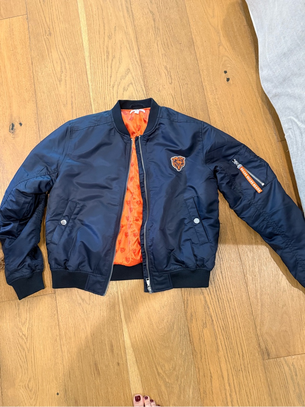 Women’s Navy Bomber Jacket with Orange Lining